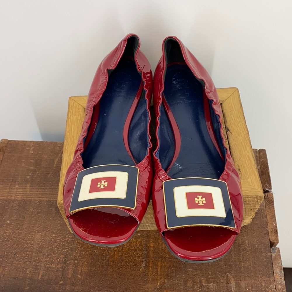 Tory Burch red white and blue flats
